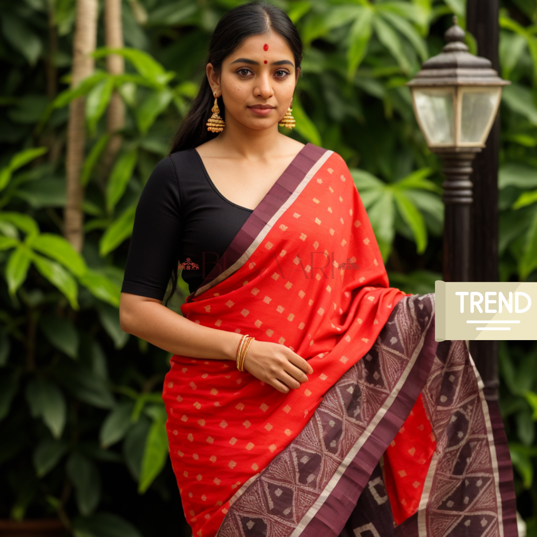 Red & Maroon Color Chanderi Cotton Silk Saree