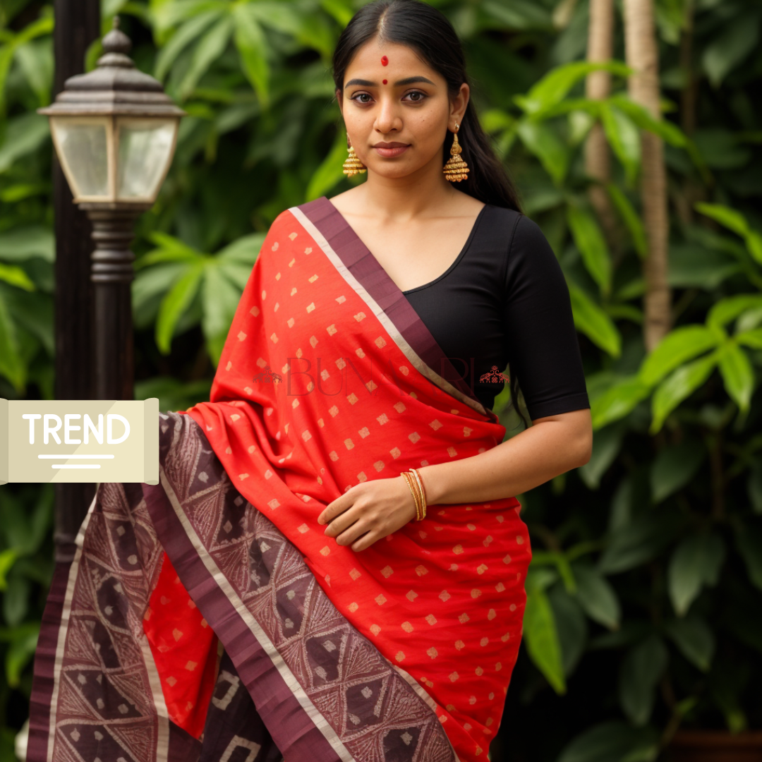 Red & Maroon Color Chanderi Cotton Silk Saree