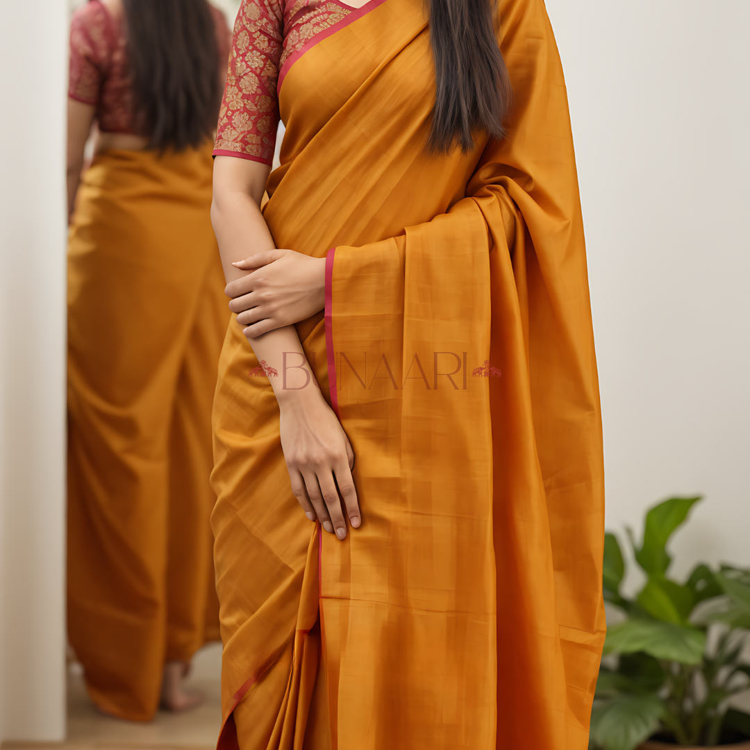 Rich Brownish Orange Chanderi Cotton Silk Saree