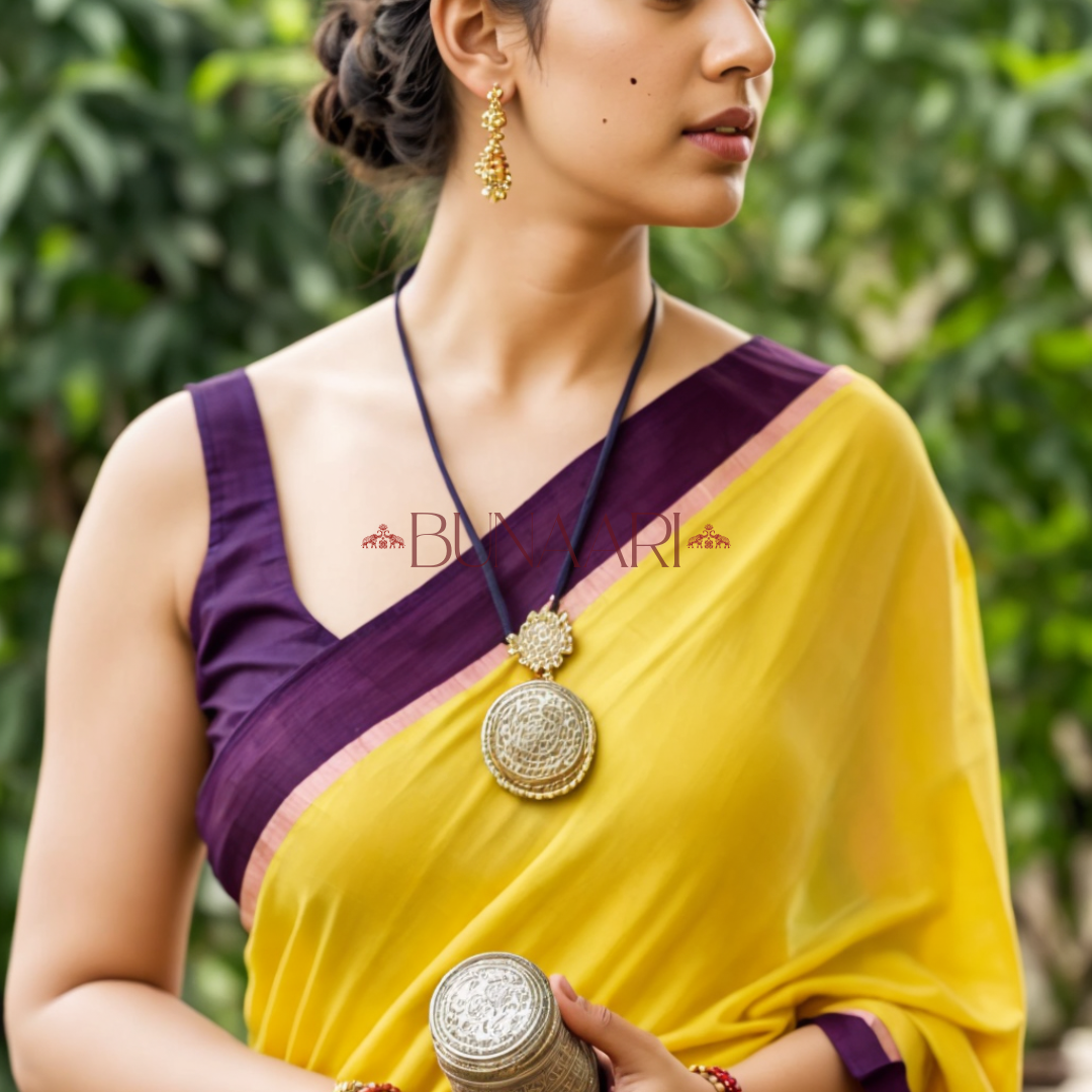 Yellow and Purple Premium Linen Saree