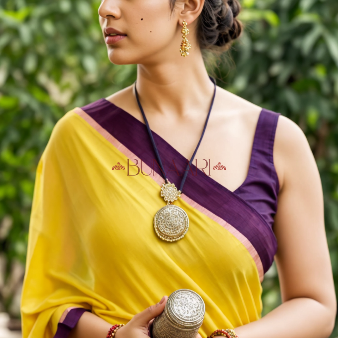 Yellow and Purple Premium Linen Saree