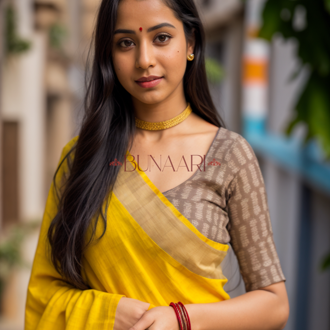 Yellow Premium Linen Saree