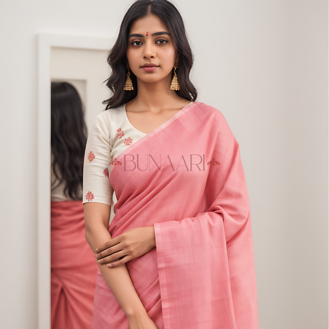 Premium Light Salmon Pink Chanderi Cotton Silk Saree