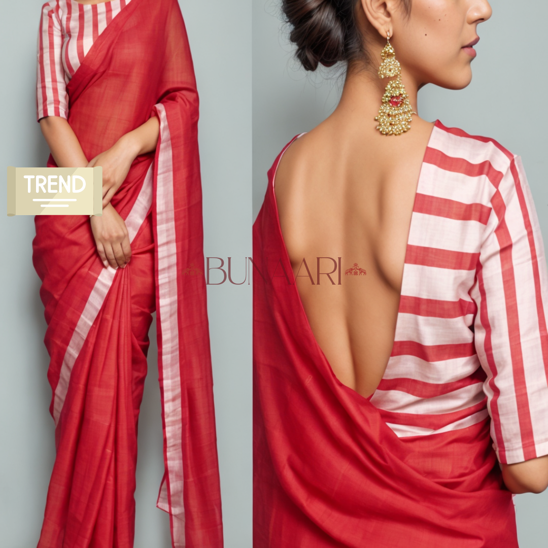 Red Stylish New Trend Luxurious Chanderi Cotton Silk Saree