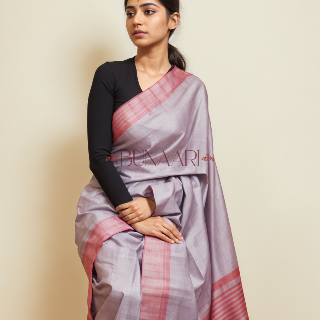 French Grey Stylish New Trend Luxurious Chanderi Cotton Silk Saree