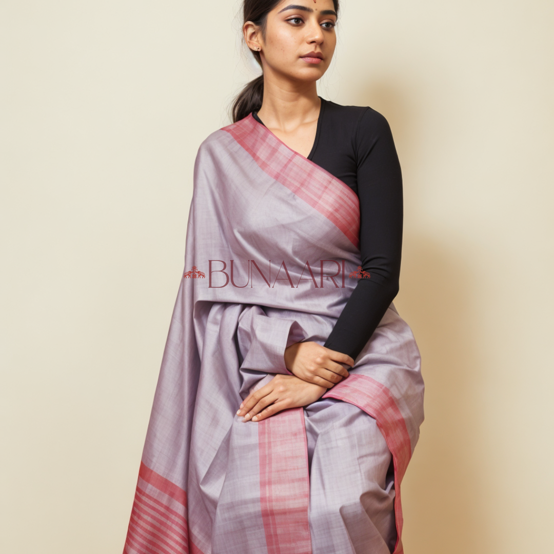 French Grey Stylish New Trend Luxurious Chanderi Cotton Silk Saree