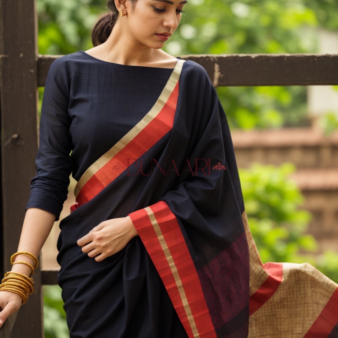 Black Stylish New Trend Luxurious Chanderi Cotton Silk Saree