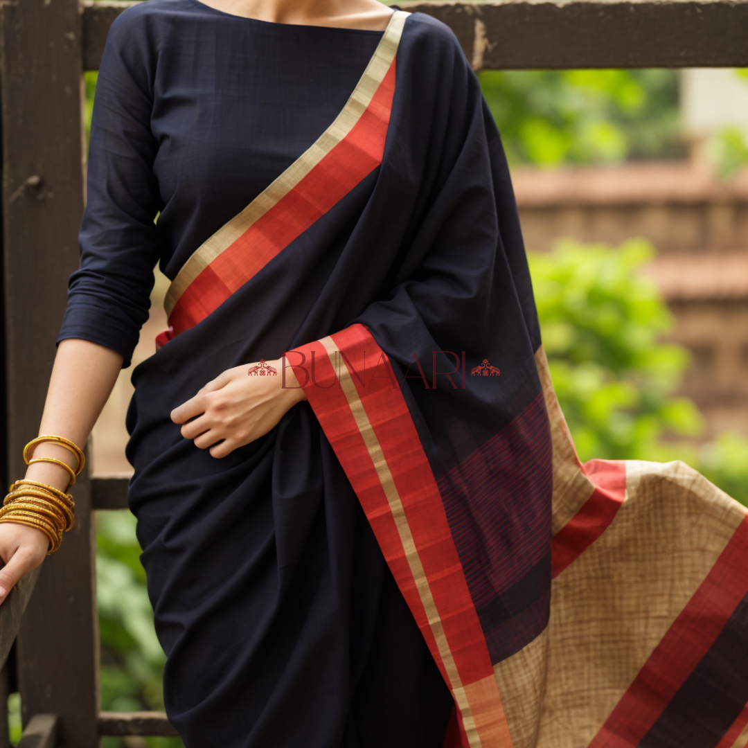 Black Stylish New Trend Luxurious Chanderi Cotton Silk Saree