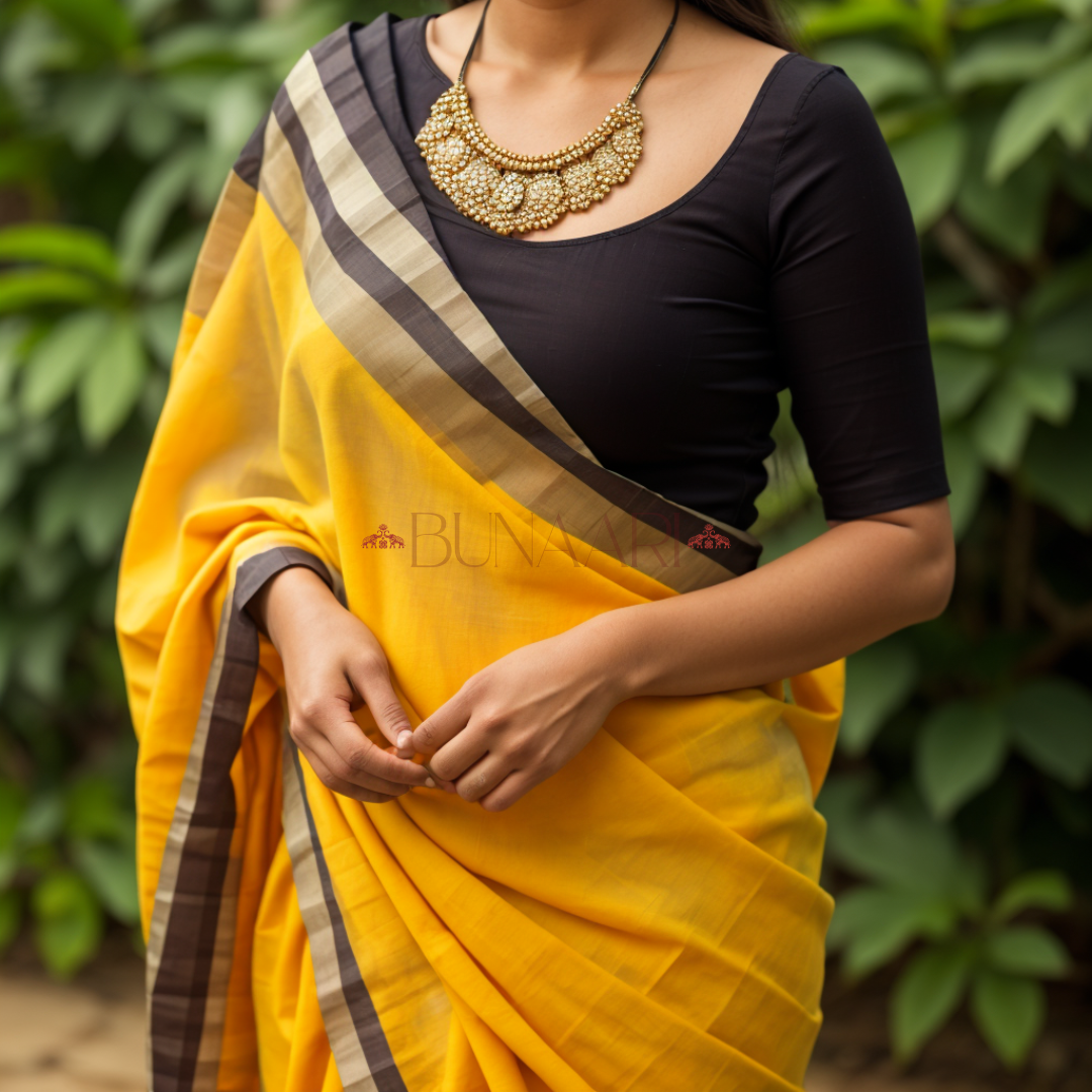 Yellow Color Luxurious Quality Chanderi Cotton silk Saree