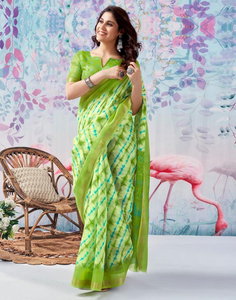 Charming Green Handloom Cotton Saree