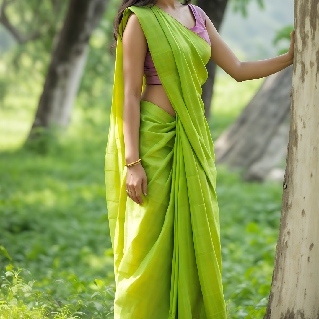 Rich Light Olive Green Chanderi Cotton Saree