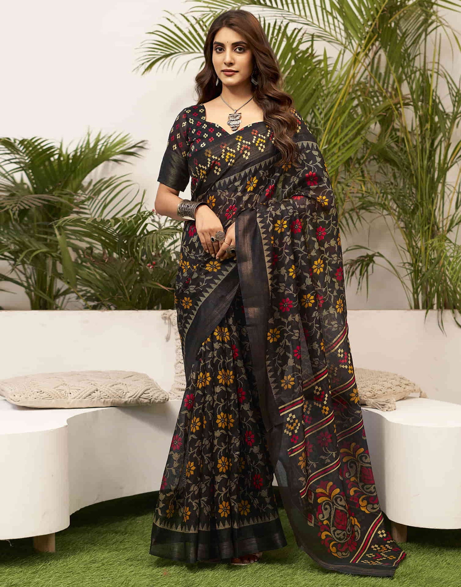 Elegant Black Handloom Cotton Saree