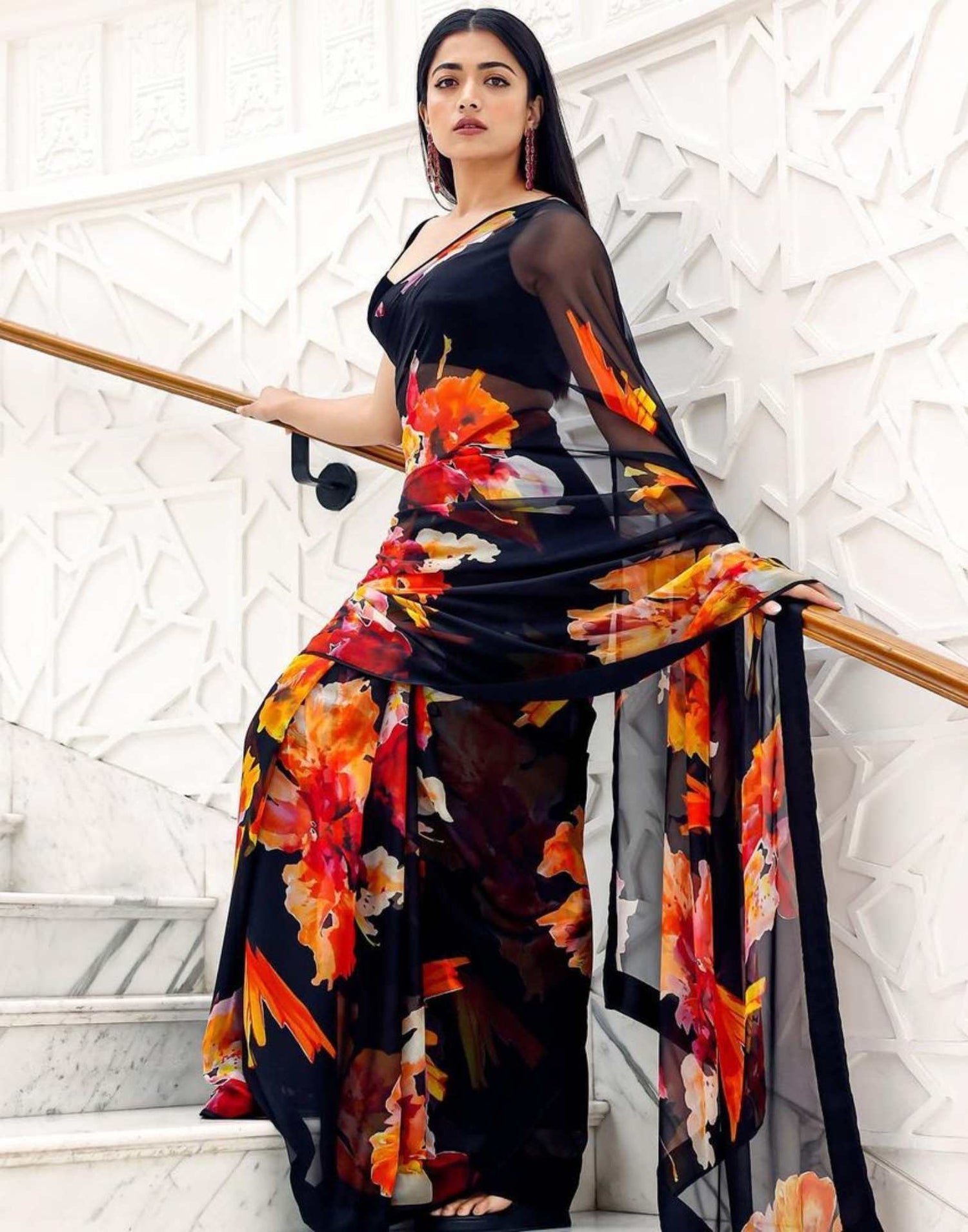 Elegant Soft Chanderi Cotton Silk Black Color Printed Saree