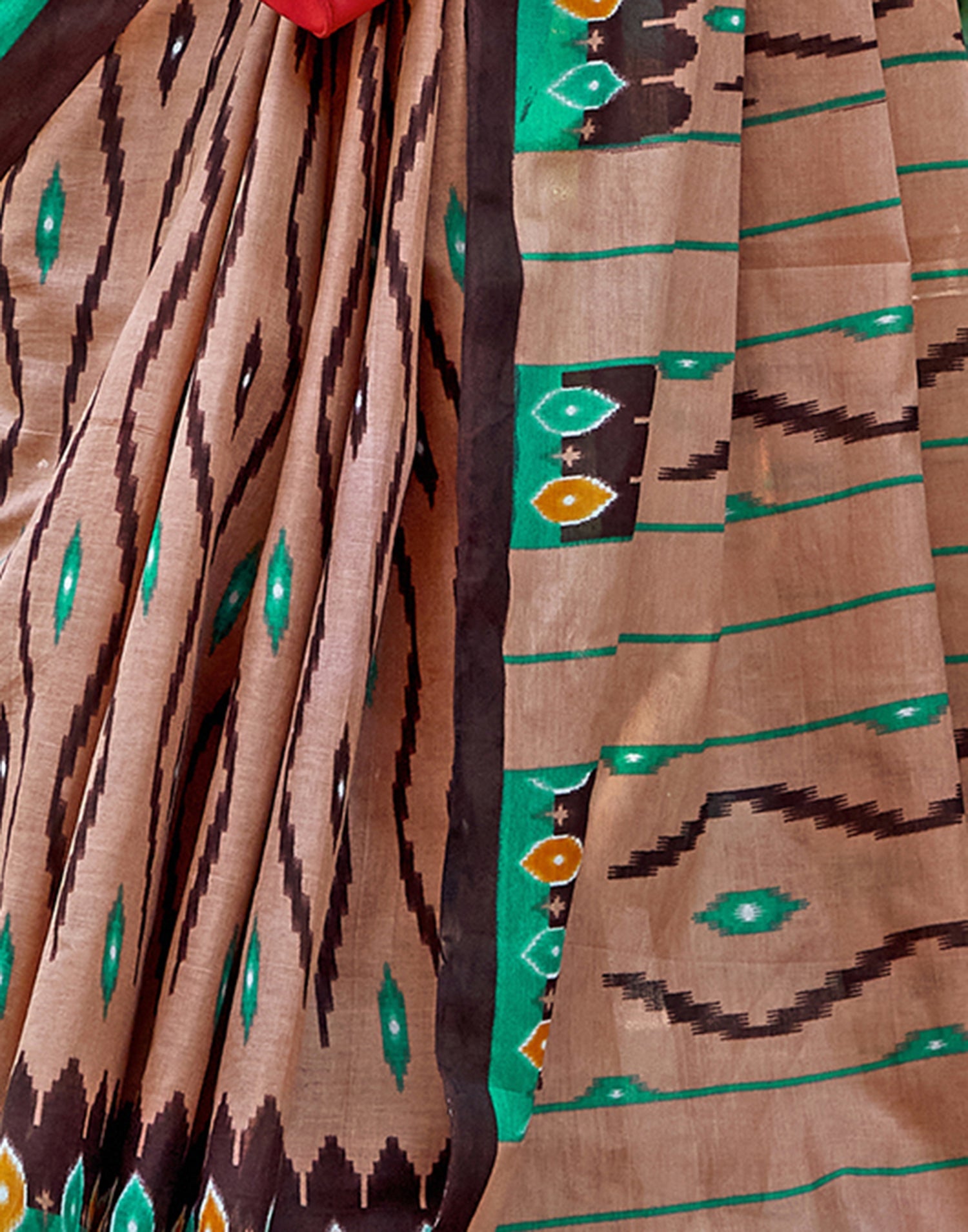 Elegant Brown Cotton Printed Saree