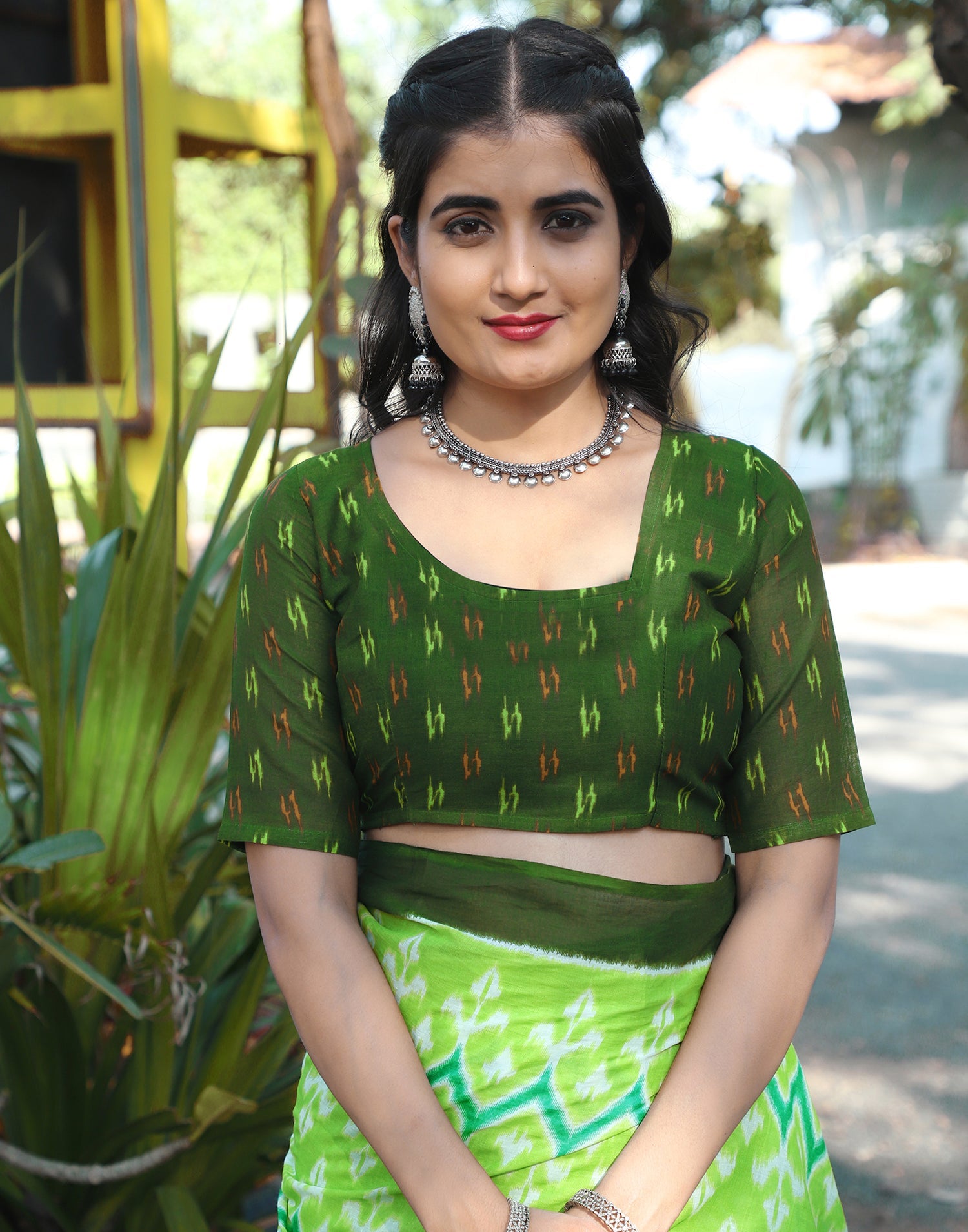 Vibrant Bright Green Cotton Saree