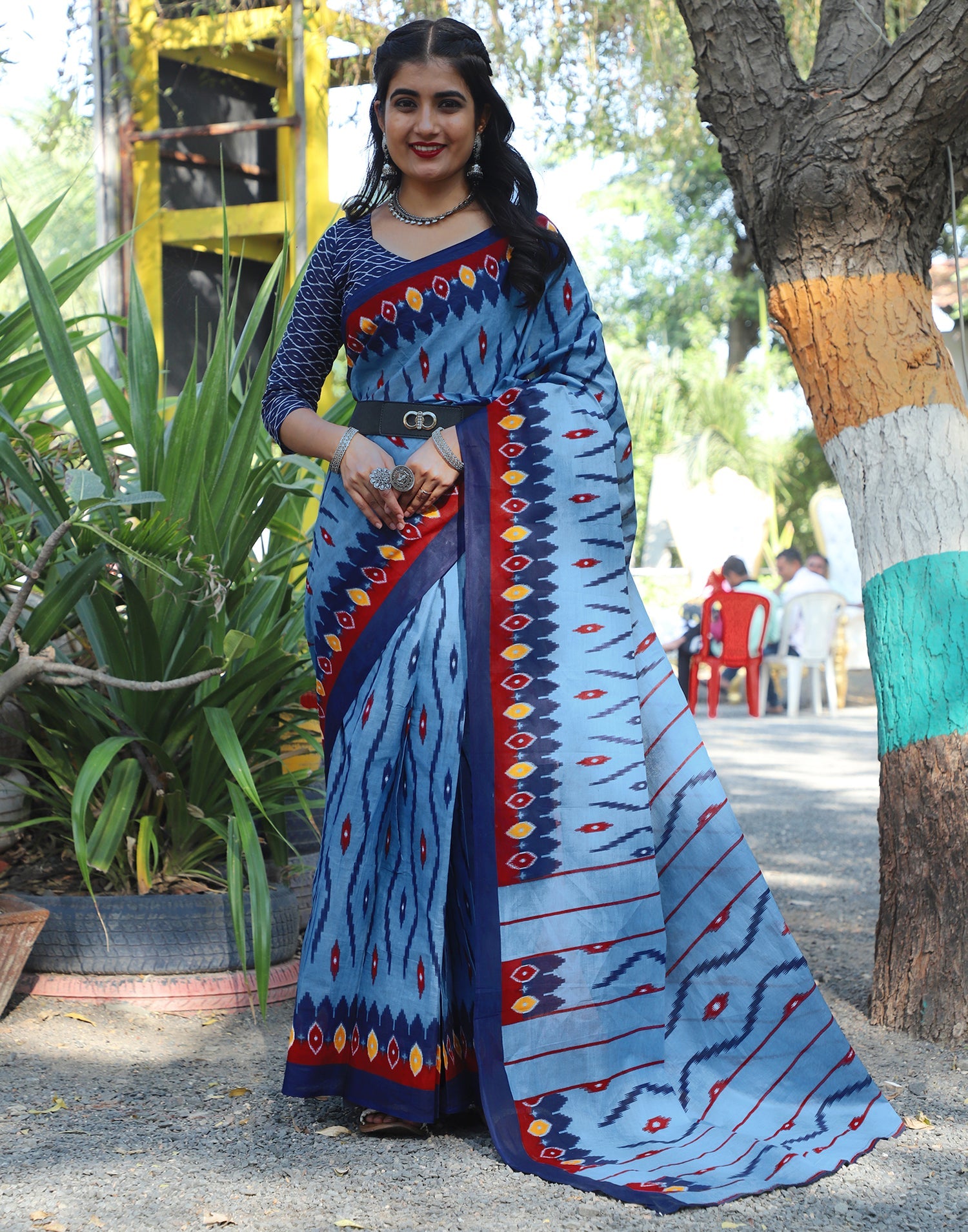 Serene Blue Cotton Printed Saree