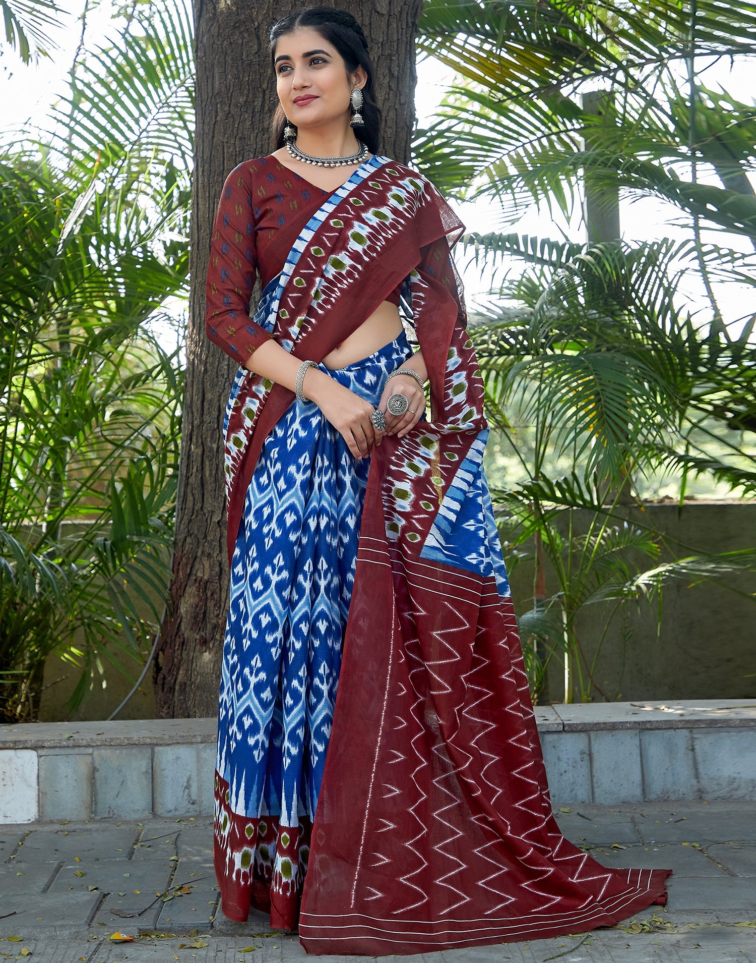 Elegant Blue & Maroon Cotton Saree