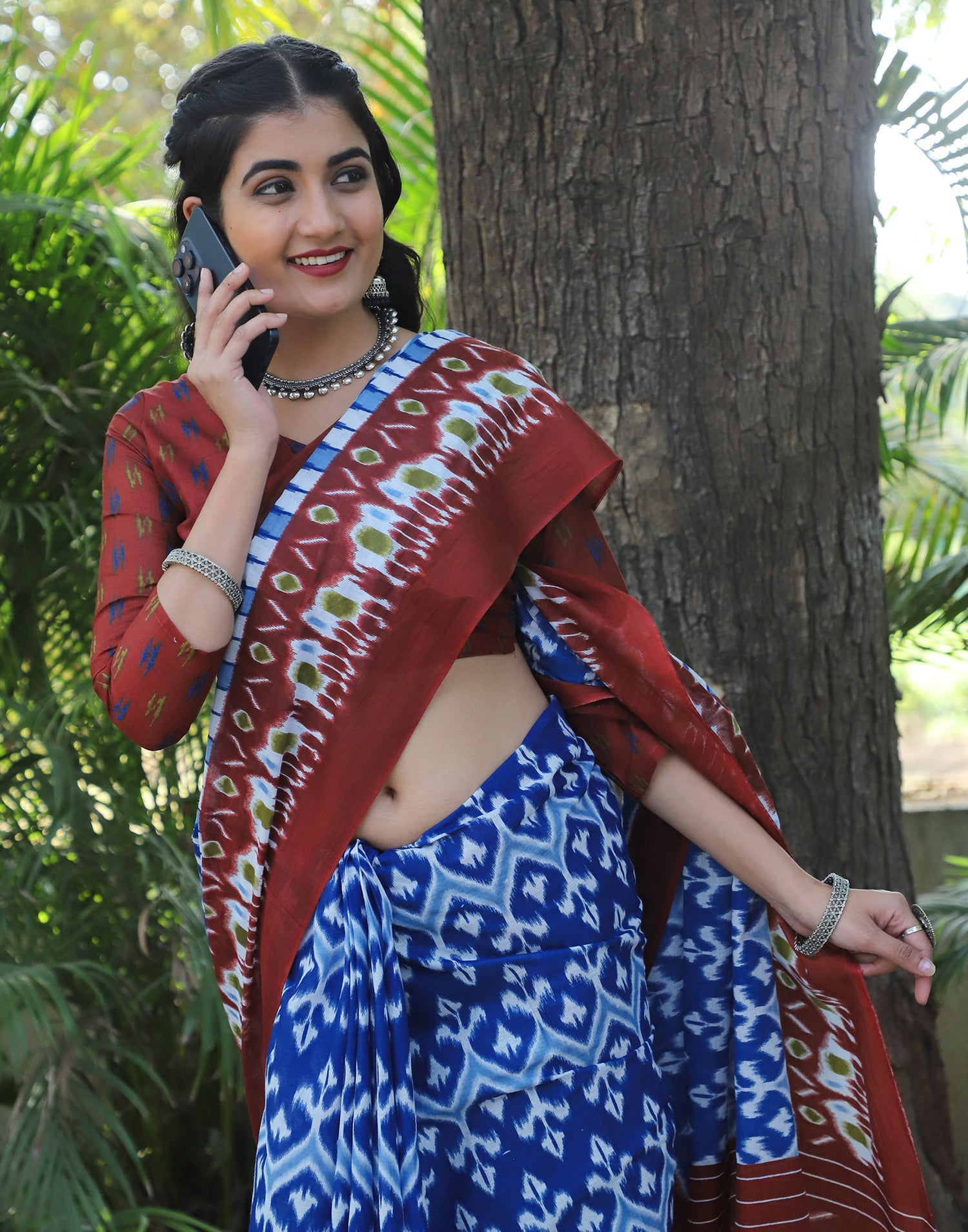 Elegant Blue & Maroon Cotton Saree