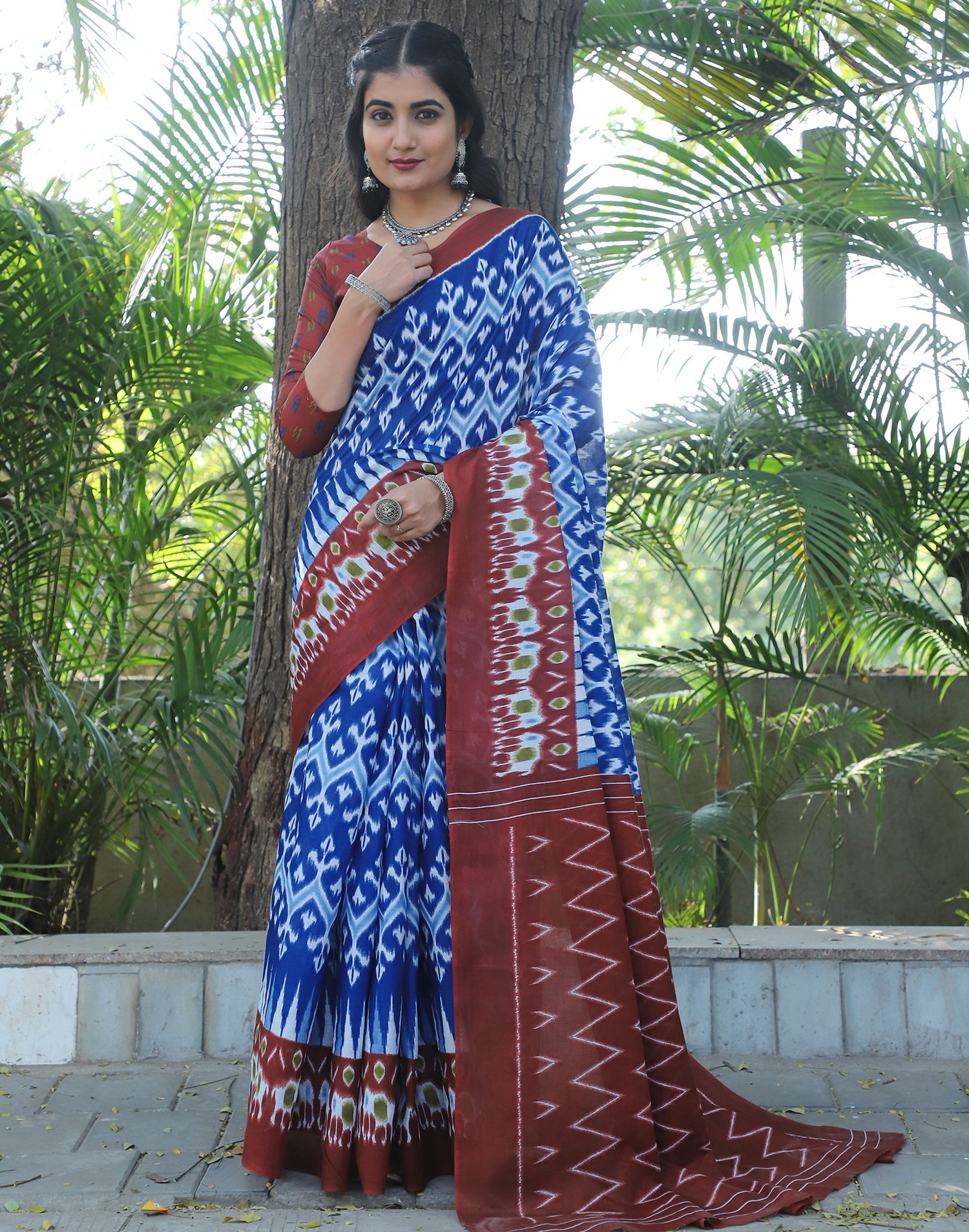 Elegant Blue & Maroon Cotton Saree