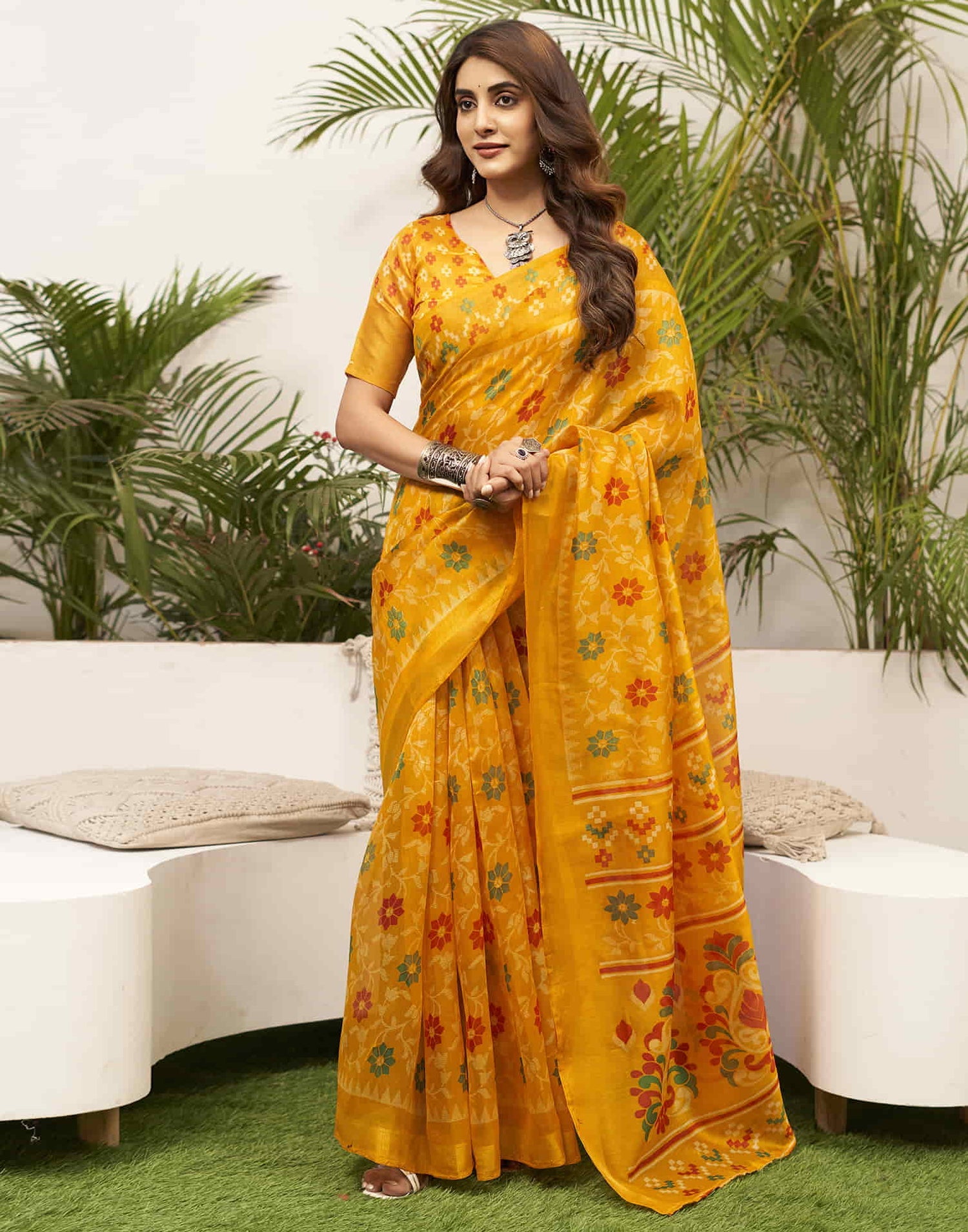 Bright Yellow Handloom Cotton Saree