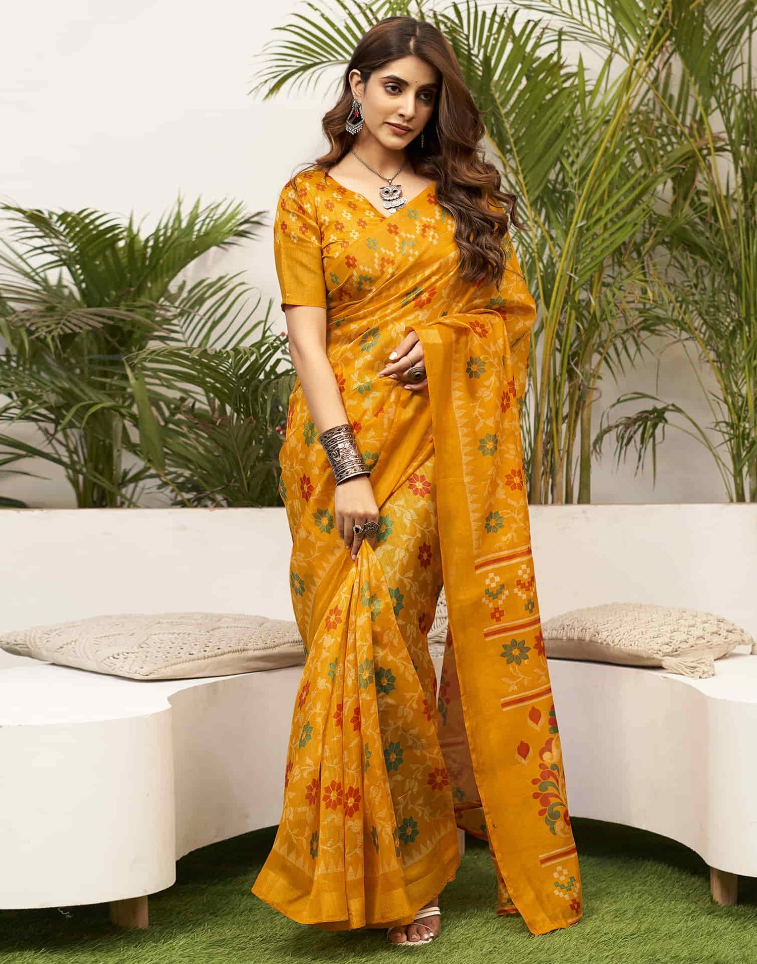 Bright Yellow Handloom Cotton Saree