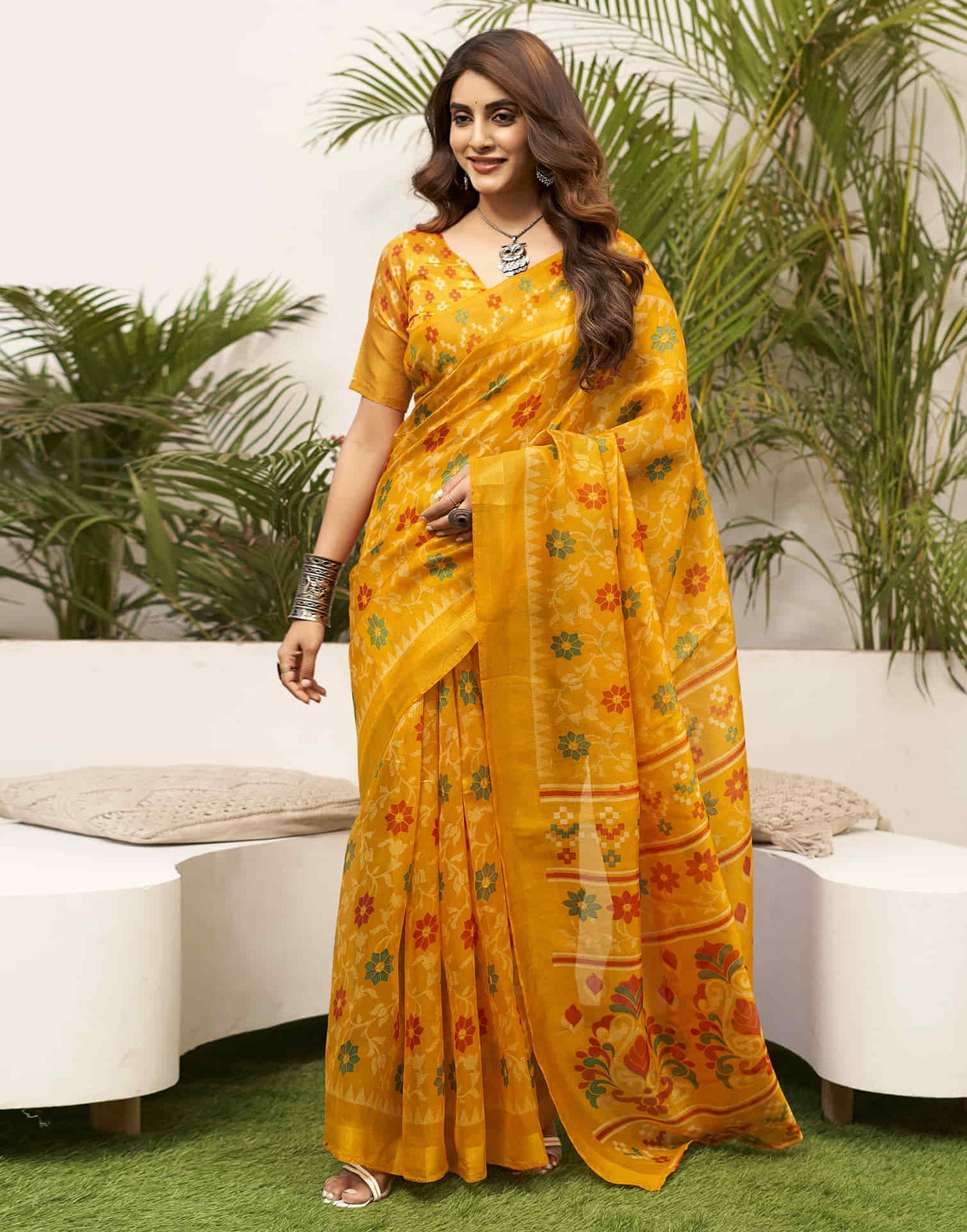 Bright Yellow Handloom Cotton Saree